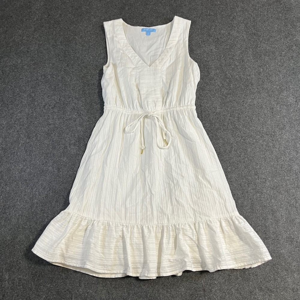 Draper James RSVP White Cotton Dobby V-Neck Ruffle Hem‎ Dress Womens XS